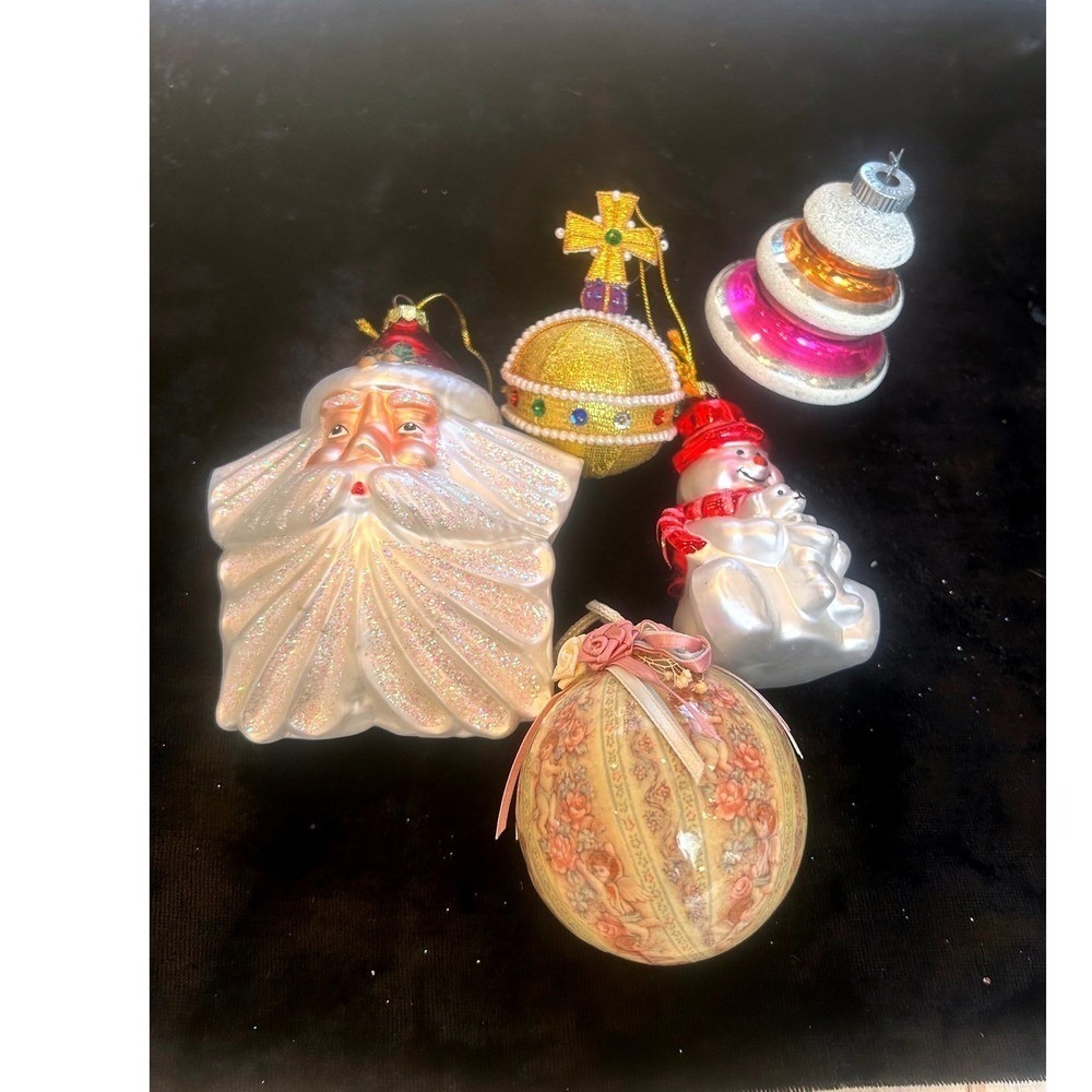 Whimsical Christmas Ornaments‎ Set Santa Snowman Globe Tree Crown